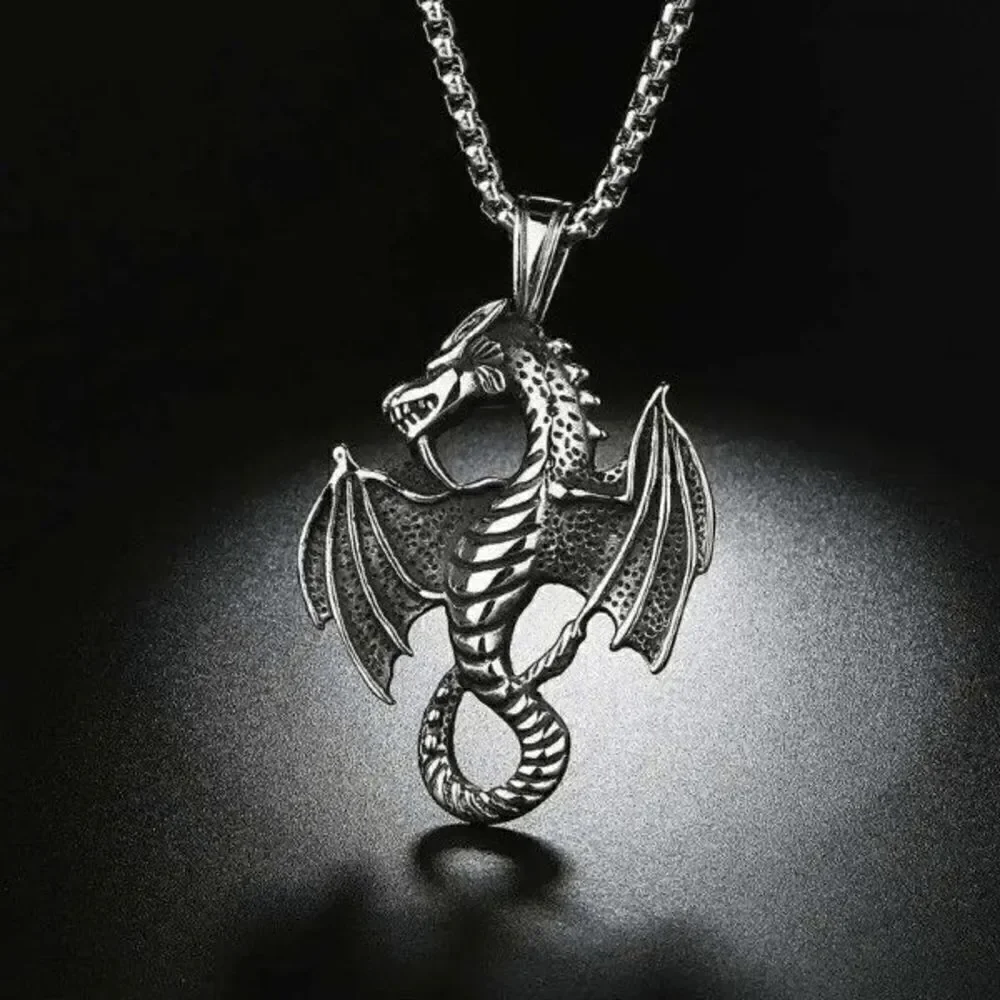 Stainless Steel Dragon Pendant Necklace